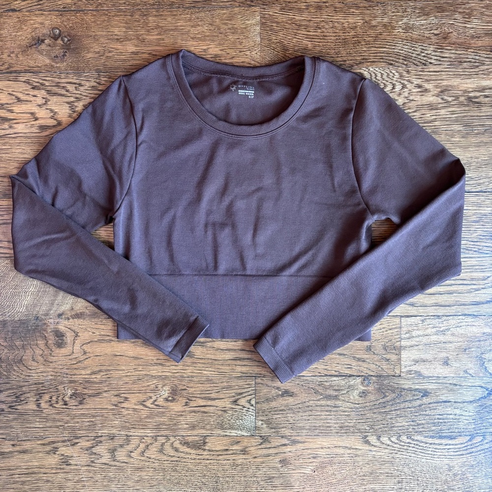 Offline by Aerie Real Me Long Sleeve Cropped Top | Women’s Small | Brown